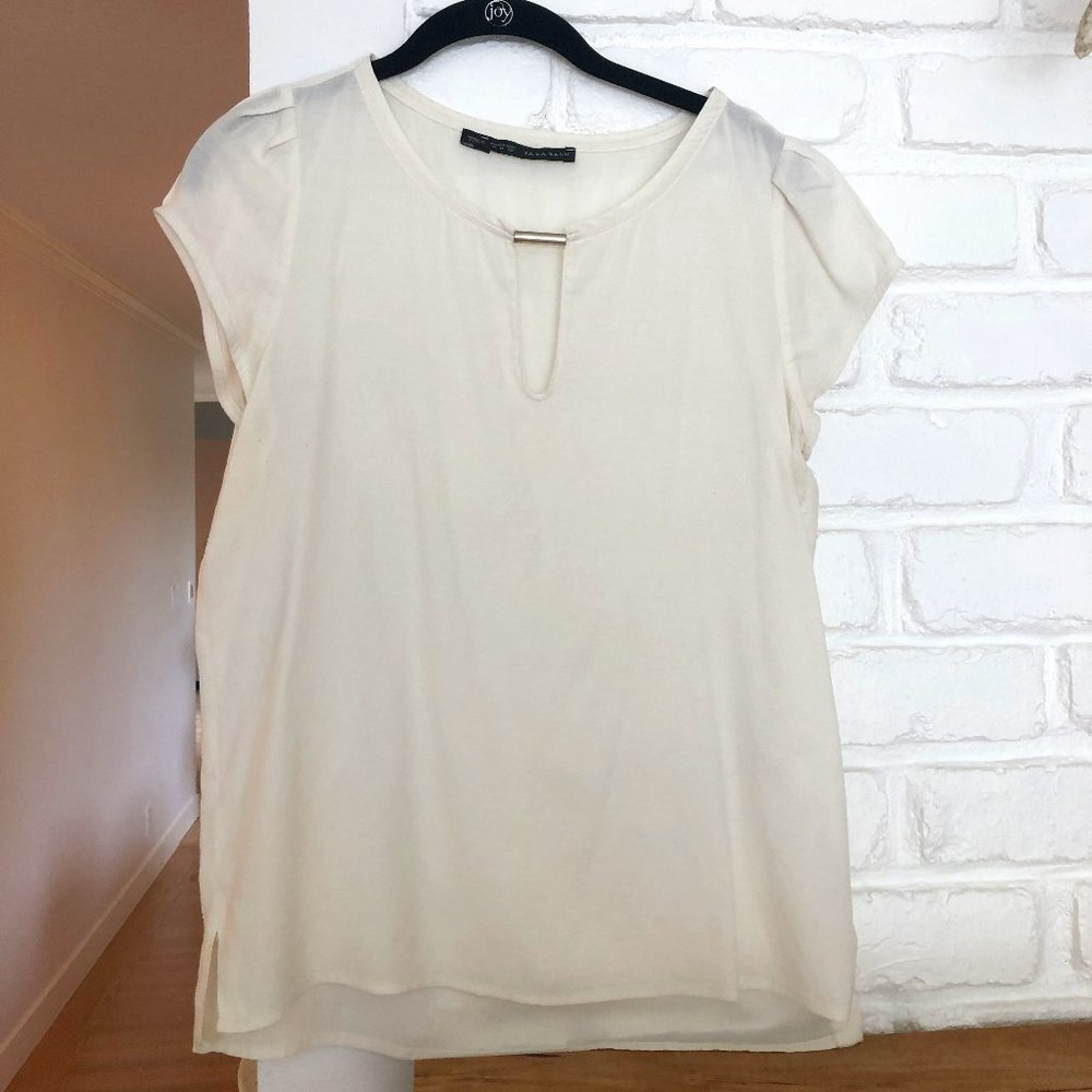 Zara Basic Cream Top with Gold Accent